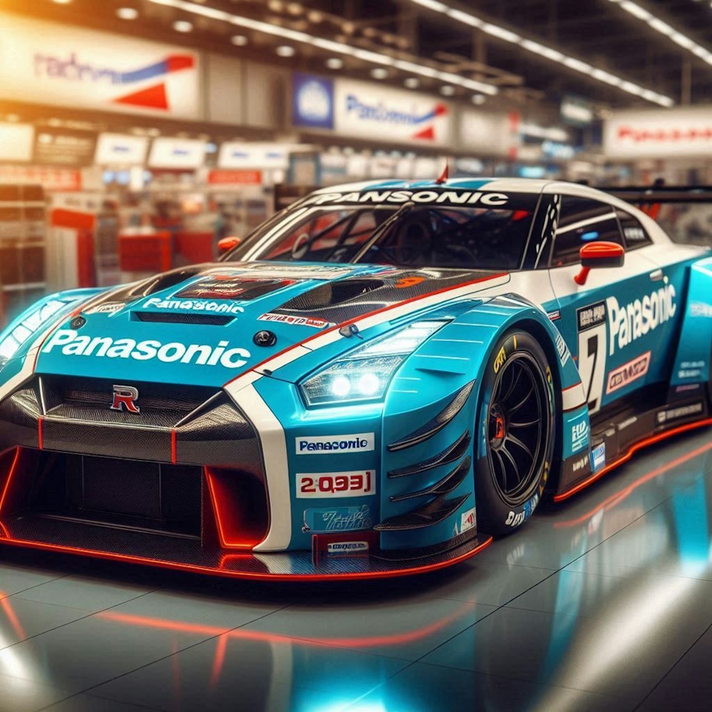 パナソニックカラーの日産GT-Rレーシングカー