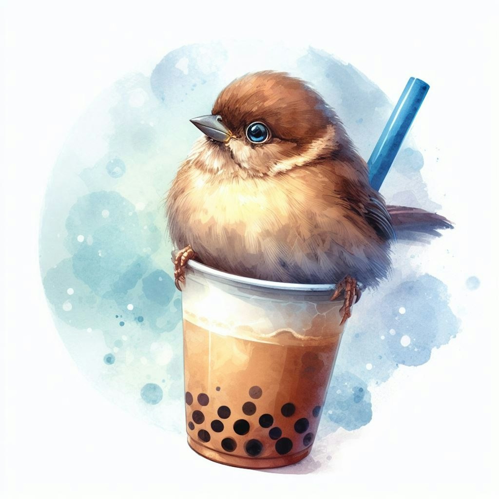 Bird in bubble tea or coffee