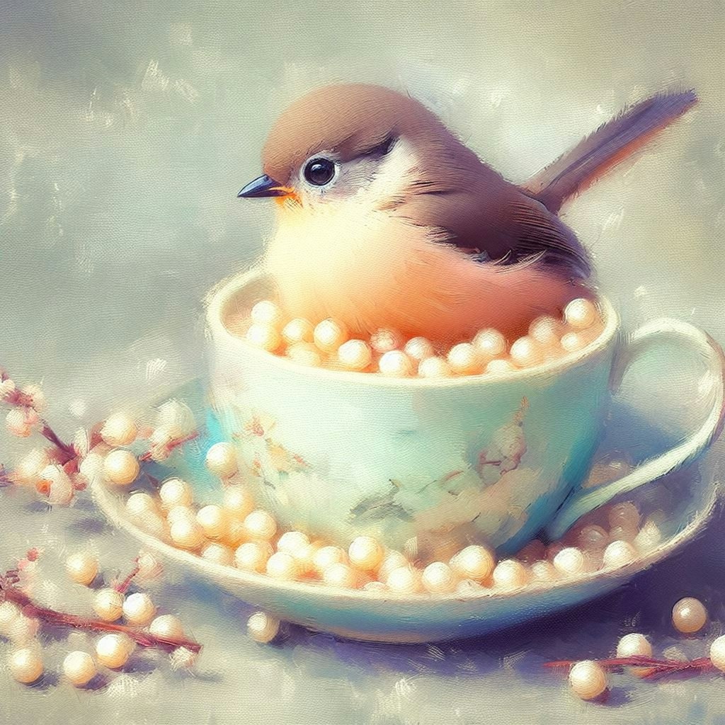 Bird in bubble tea or coffee