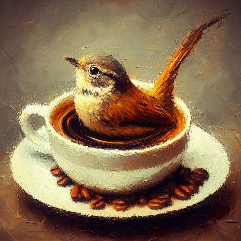 Bird in bubble tea or coffee