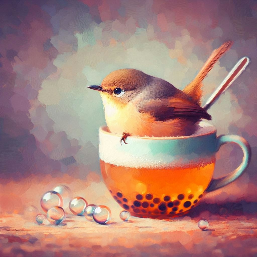 Bird in bubble tea or coffee