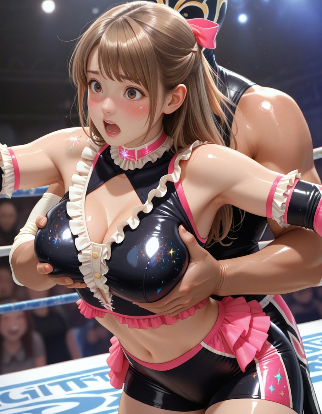 女子プロレスラーおっぱい揉まれる