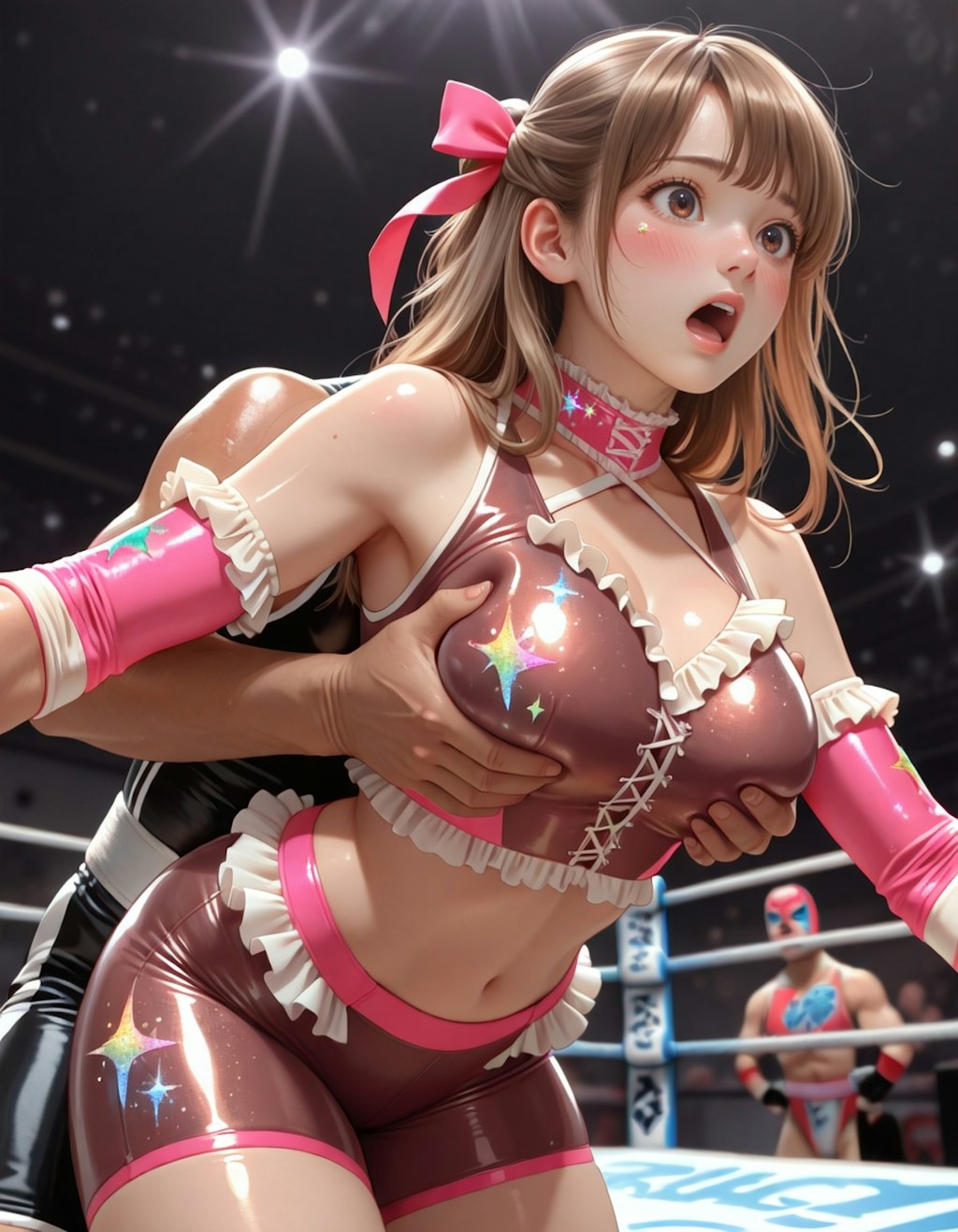 女子プロレスラーおっぱい揉まれる