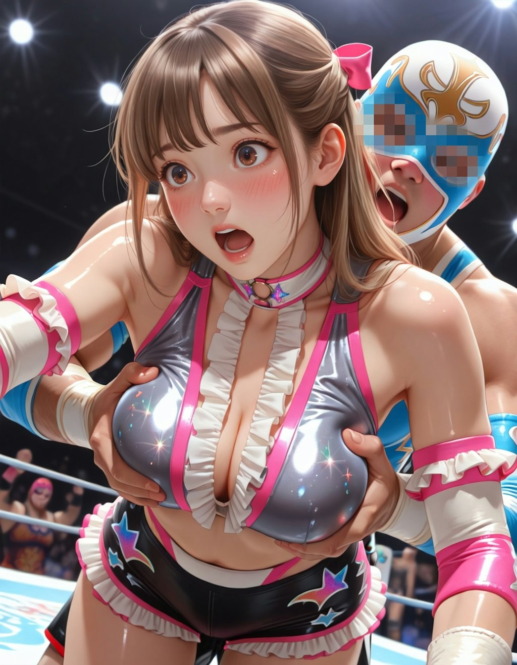 女子プロレスラーおっぱい揉まれる