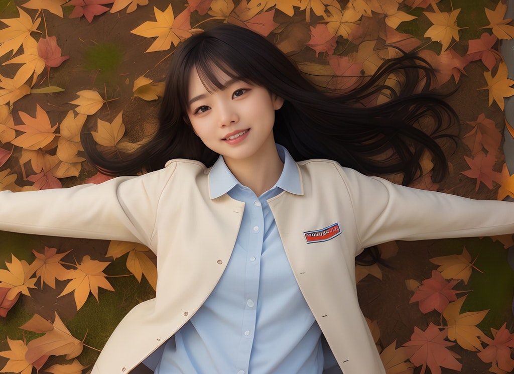 紅葉に心躍る少女