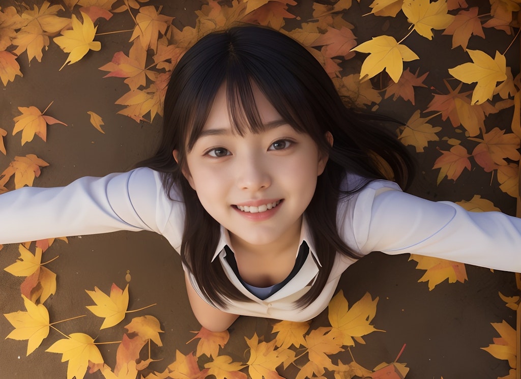 紅葉に心躍る少女