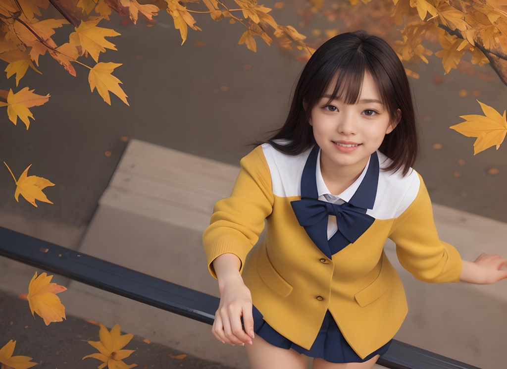 紅葉に心躍る少女