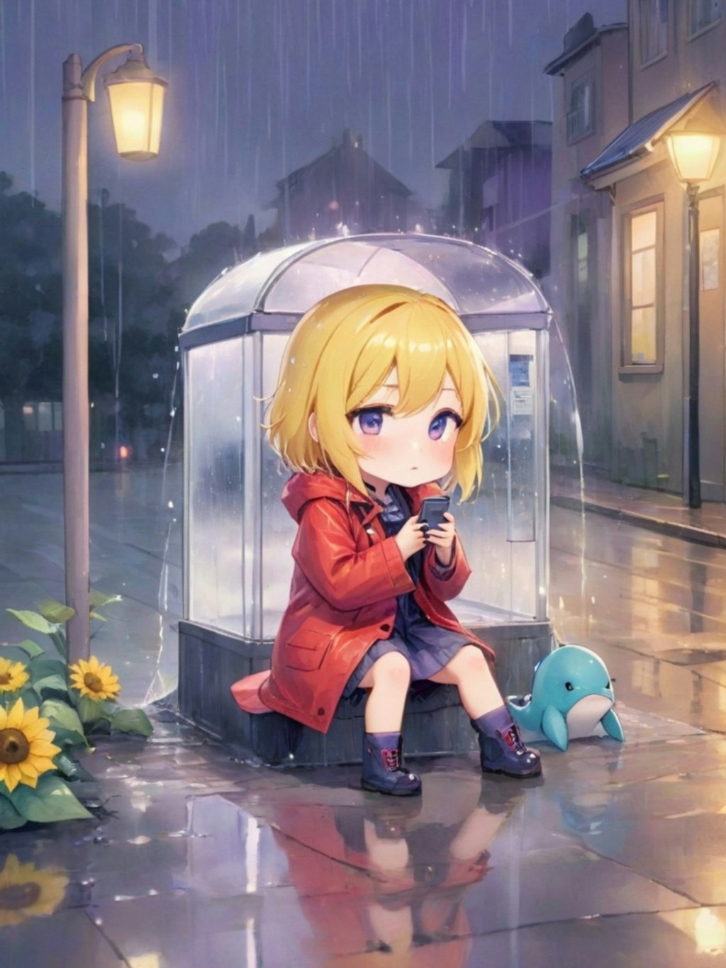 雨の中の黄色髪ちゃん