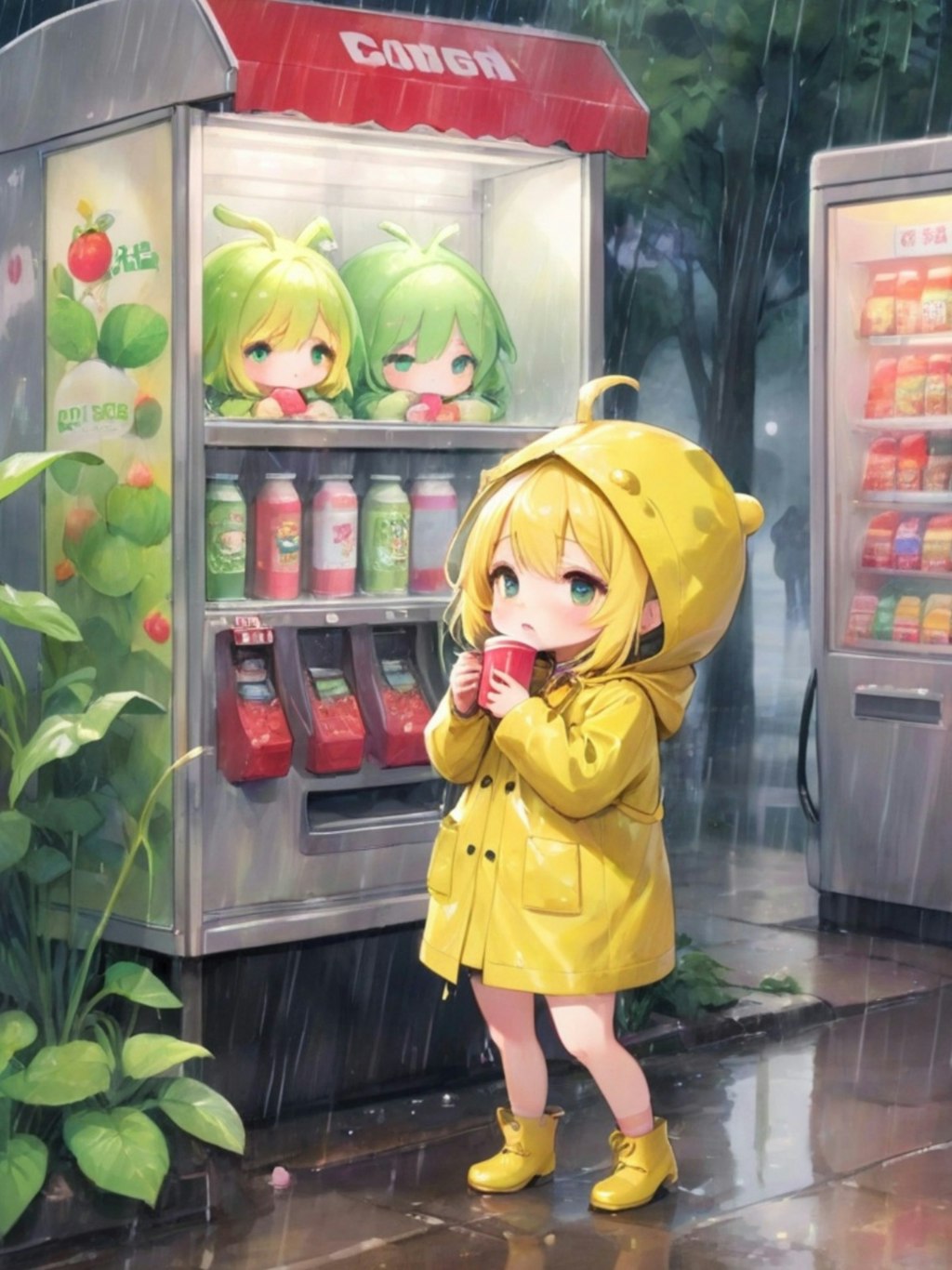 雨の中の黄色髪ちゃん