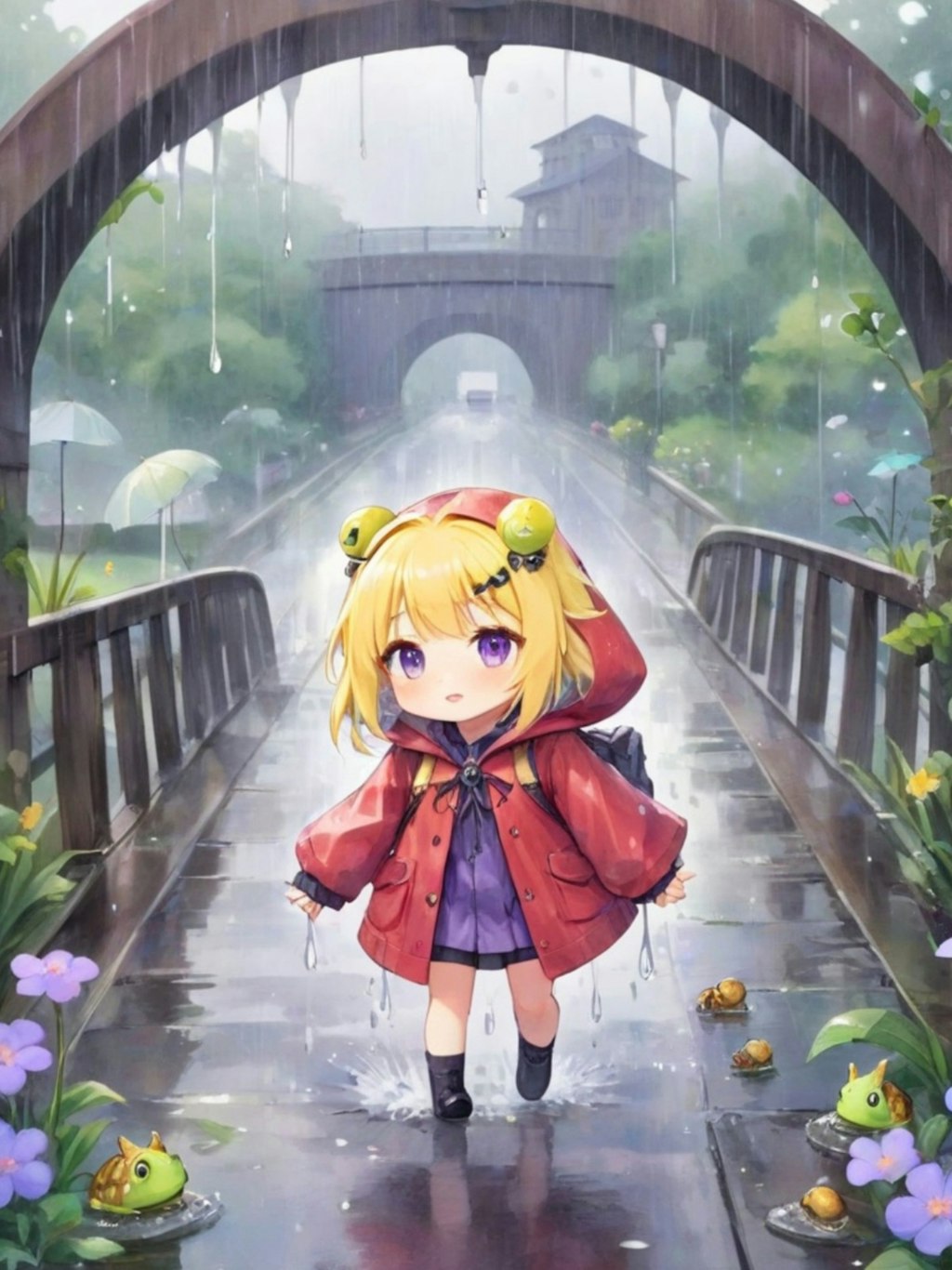 雨の中の黄色髪ちゃん