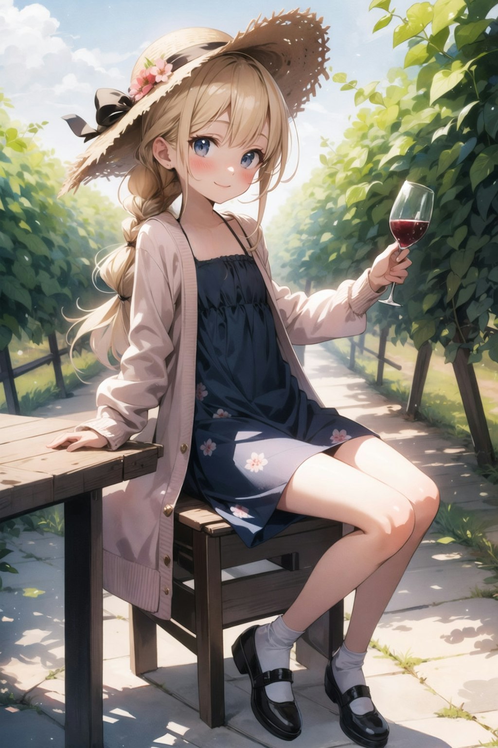 ワインを楽しむ少女
