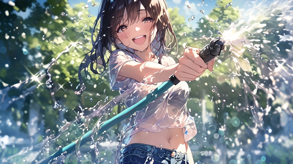 お庭で水遊び