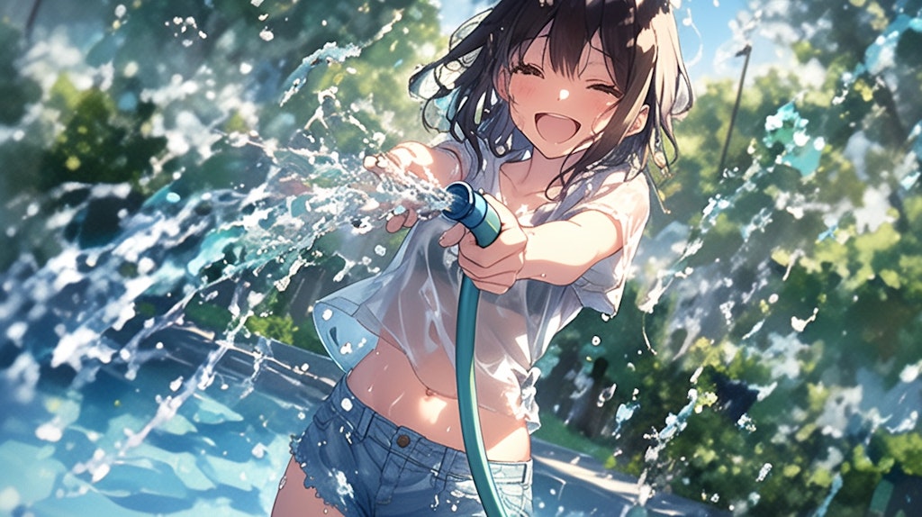 お庭で水遊び