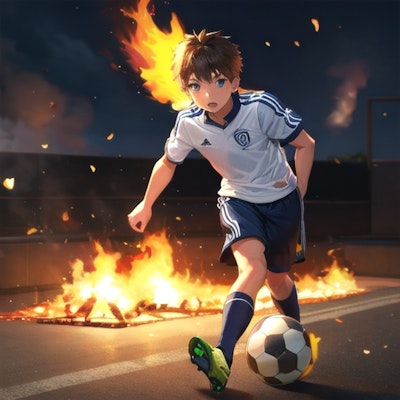 燃えるサッカー少年