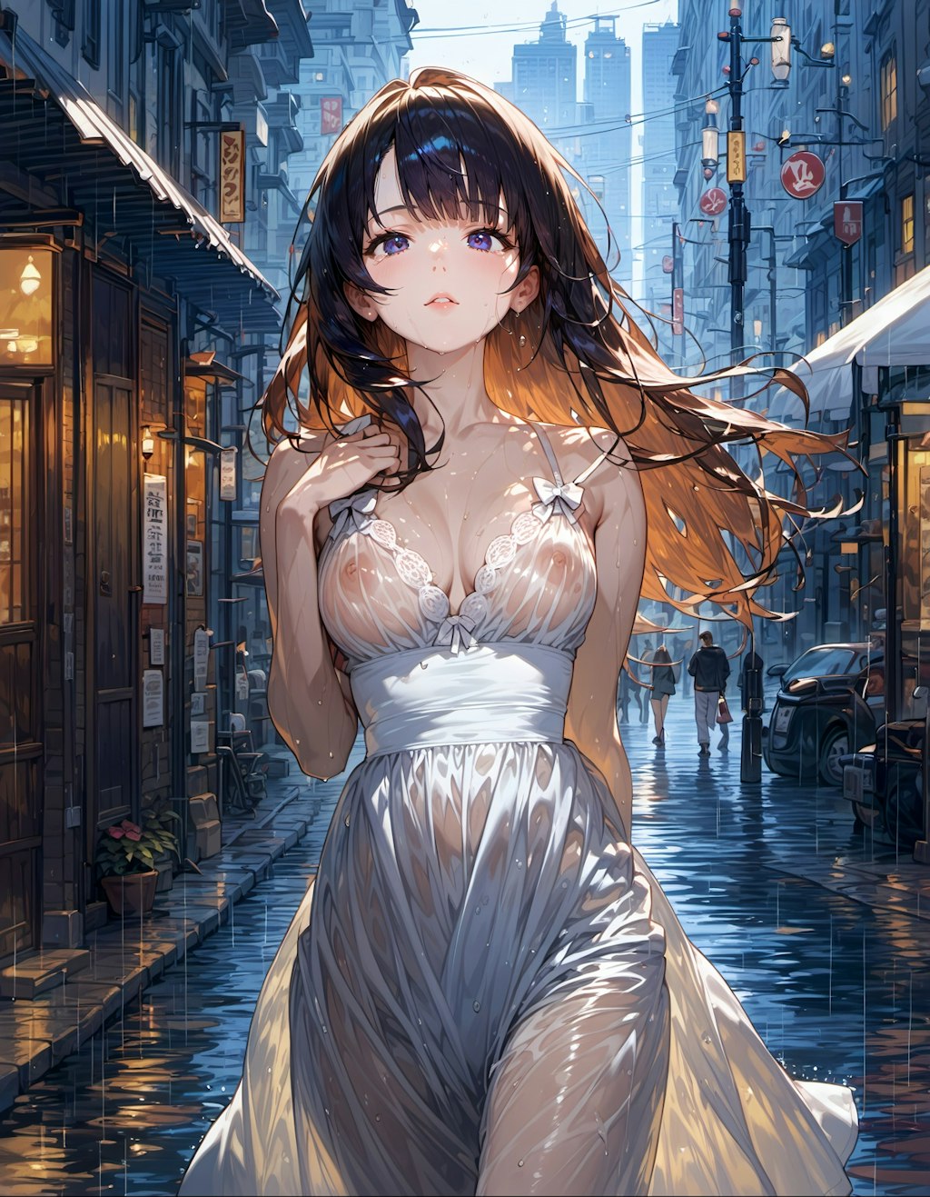 A girl standing in the rain