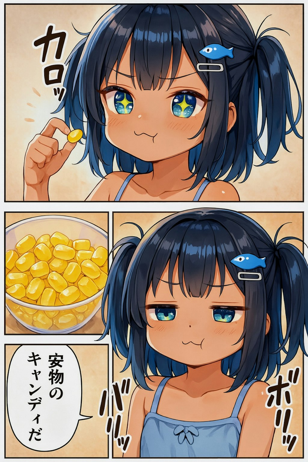 安物のキャンディーを食べるこなつちゃん