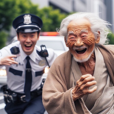 【謎画像】警察から逃げる200歳のじいさん