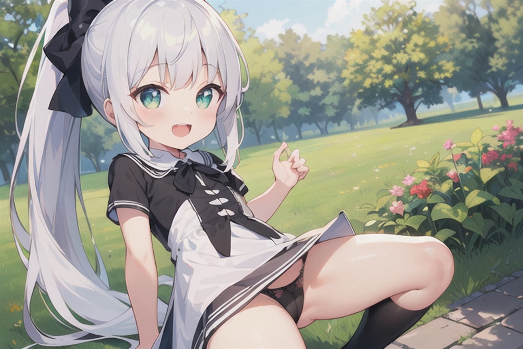 公園でしゃがみパンチラしてる女の子