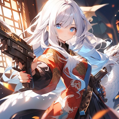 龍と銃を持つ白髪少女