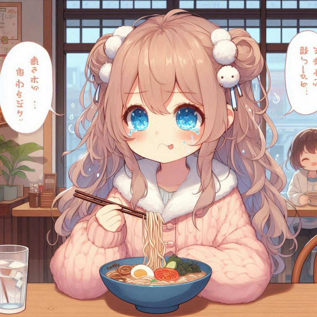 口に合わないラーメン屋に入ってしまった小さな女の子