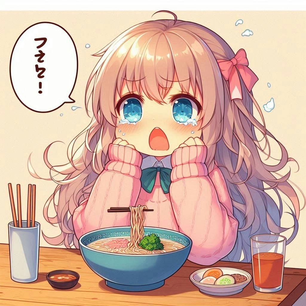 口に合わないラーメン屋に入ってしまった小さな女の子