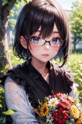 眼鏡っ娘と花束