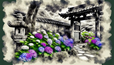 紫陽花の咲く寺
