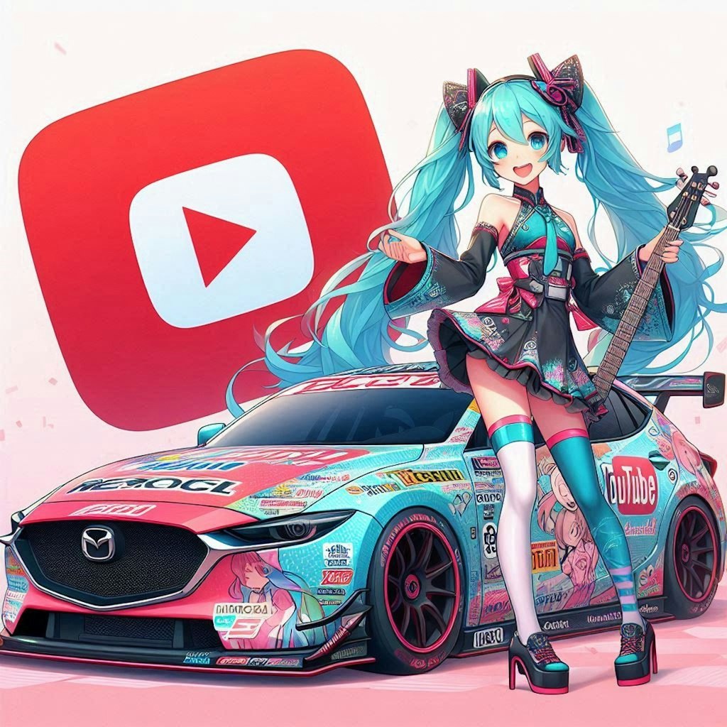 youtubeカラーのマツダCX-30レーシングカーと初音ミク