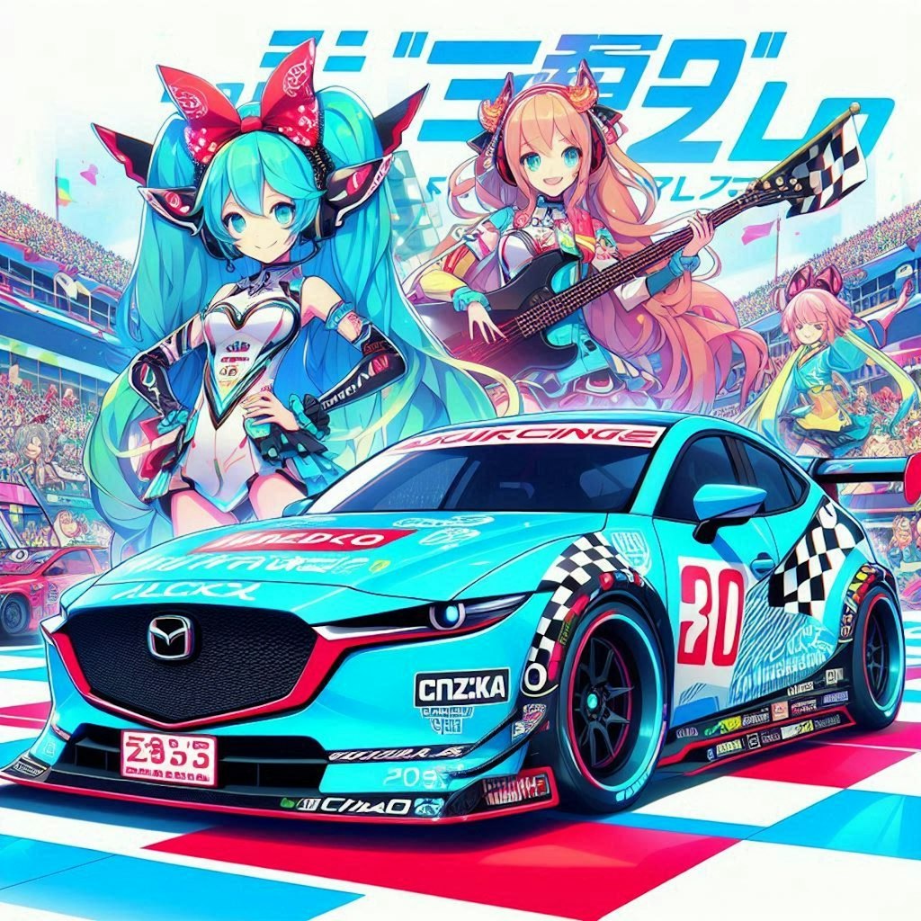 youtubeカラーのマツダCX-30レーシングカーと初音ミク