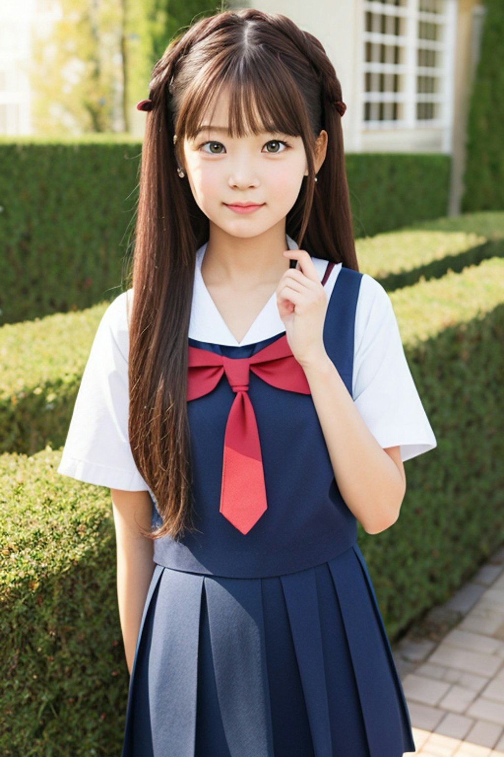 かわいいセーラー服の女の子　登校前