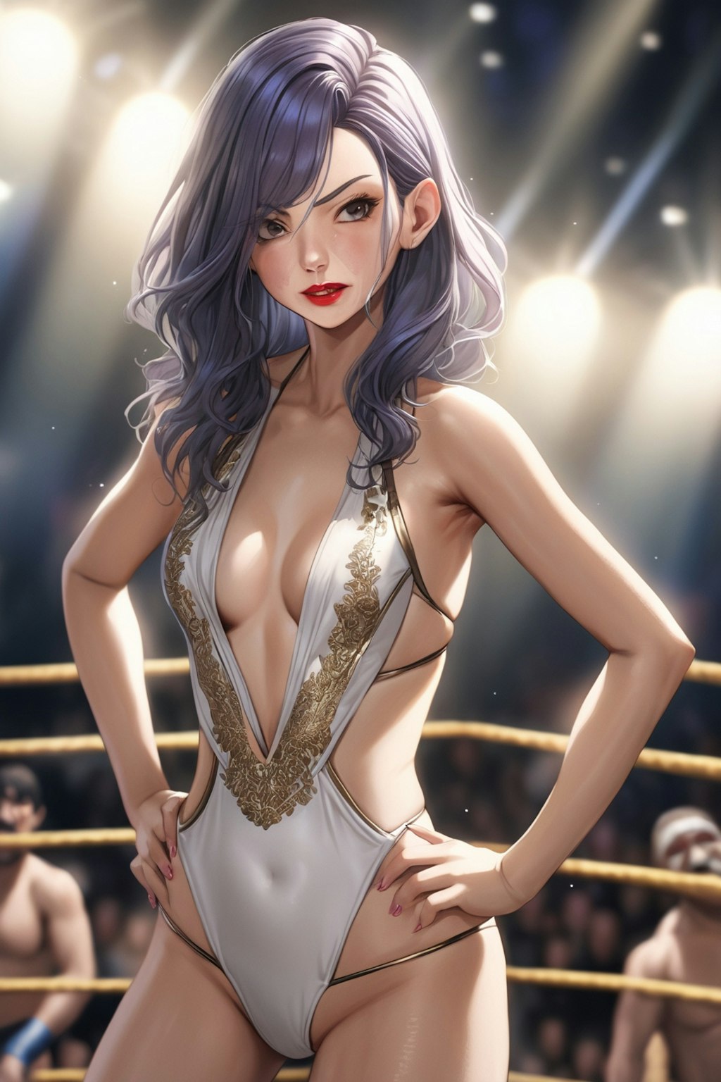 白い水着のヒール女子プロレスラー