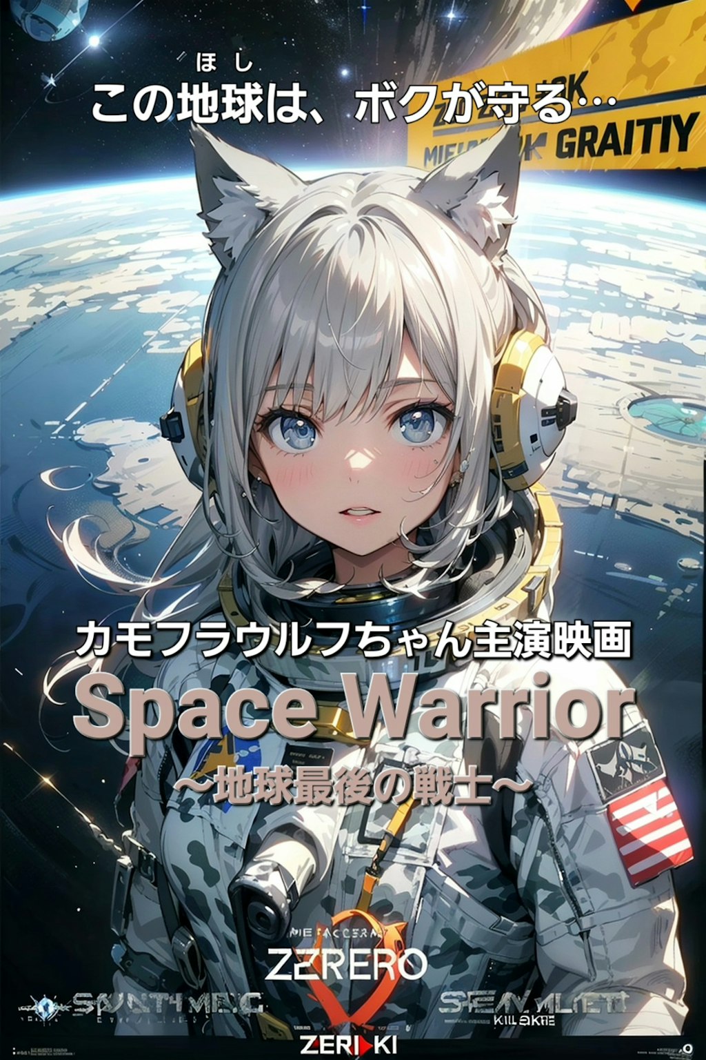 カモフラウルフちゃん主演映画『Space Warrior』ポスター🐺