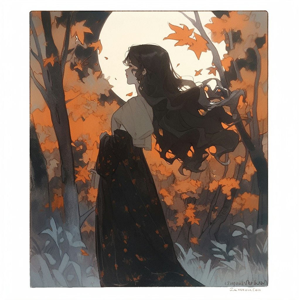 月と紅葉，Moon and Autumn Leaves