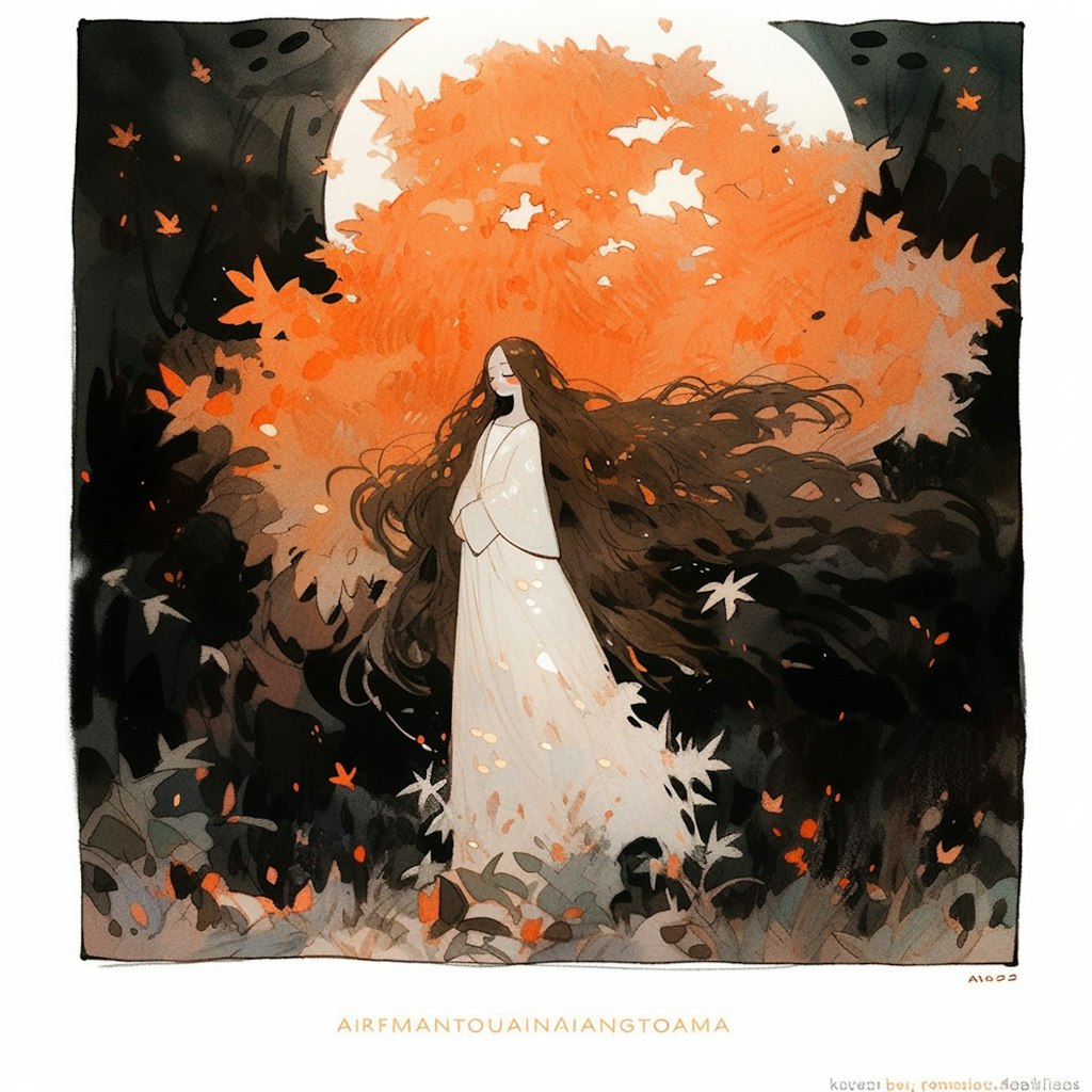 月と紅葉，Moon and Autumn Leaves