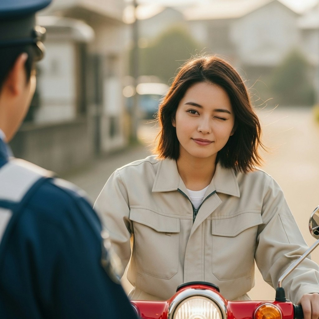 ノンヘルで捕まった美人新聞配達員