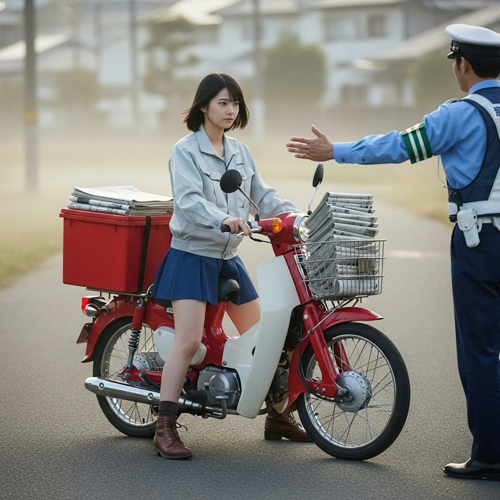 ノンヘルで捕まった美人新聞配達員
