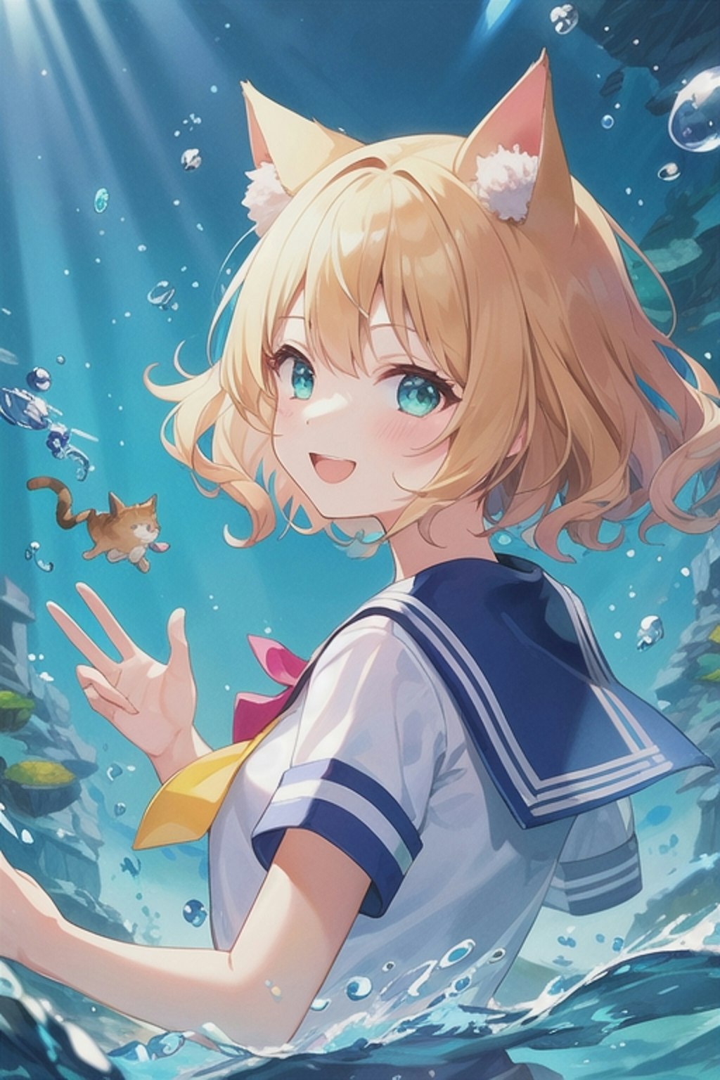 猫耳セーラー服の海少女