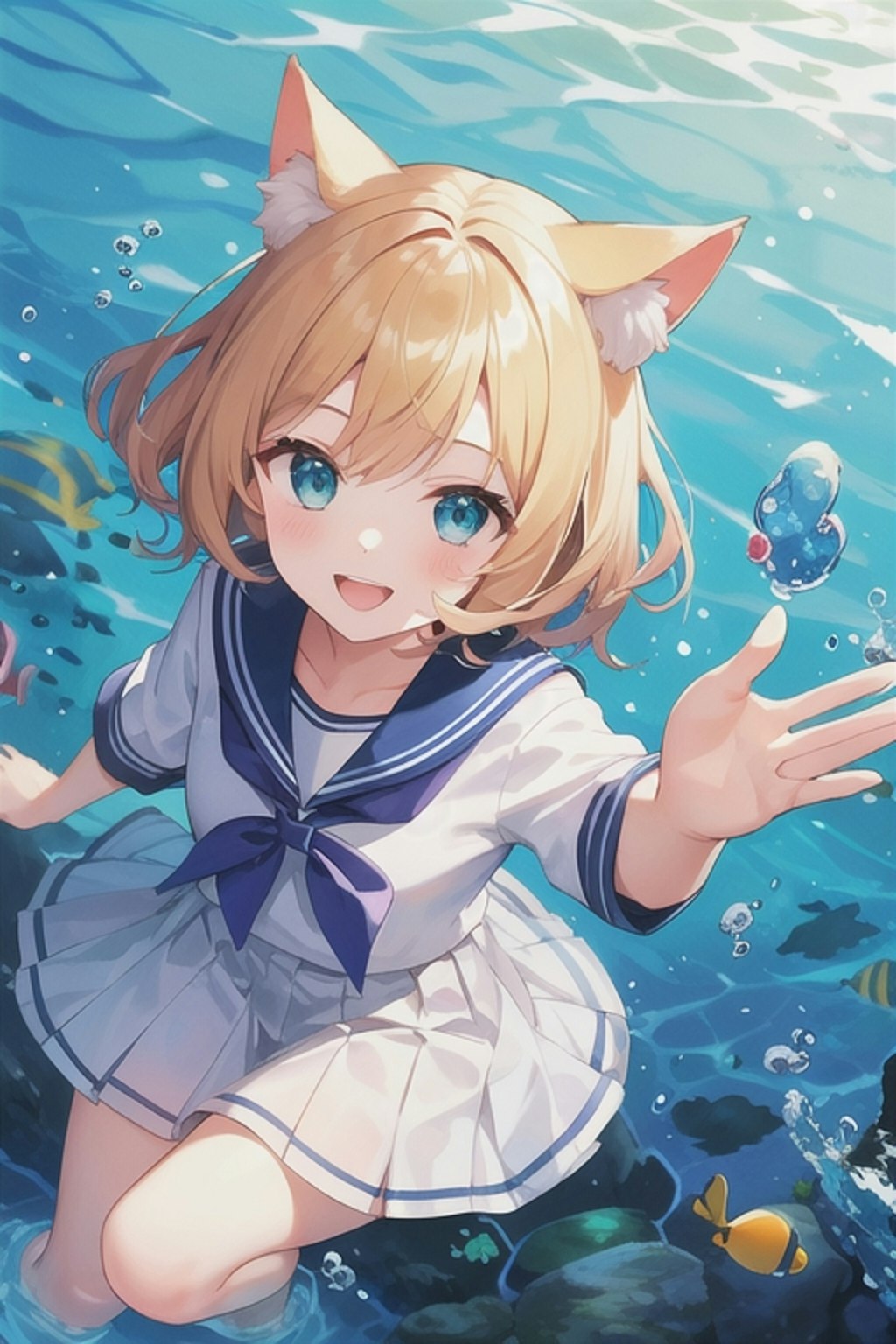 猫耳セーラー服の海少女