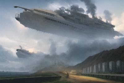 異世界の橋と飛行船