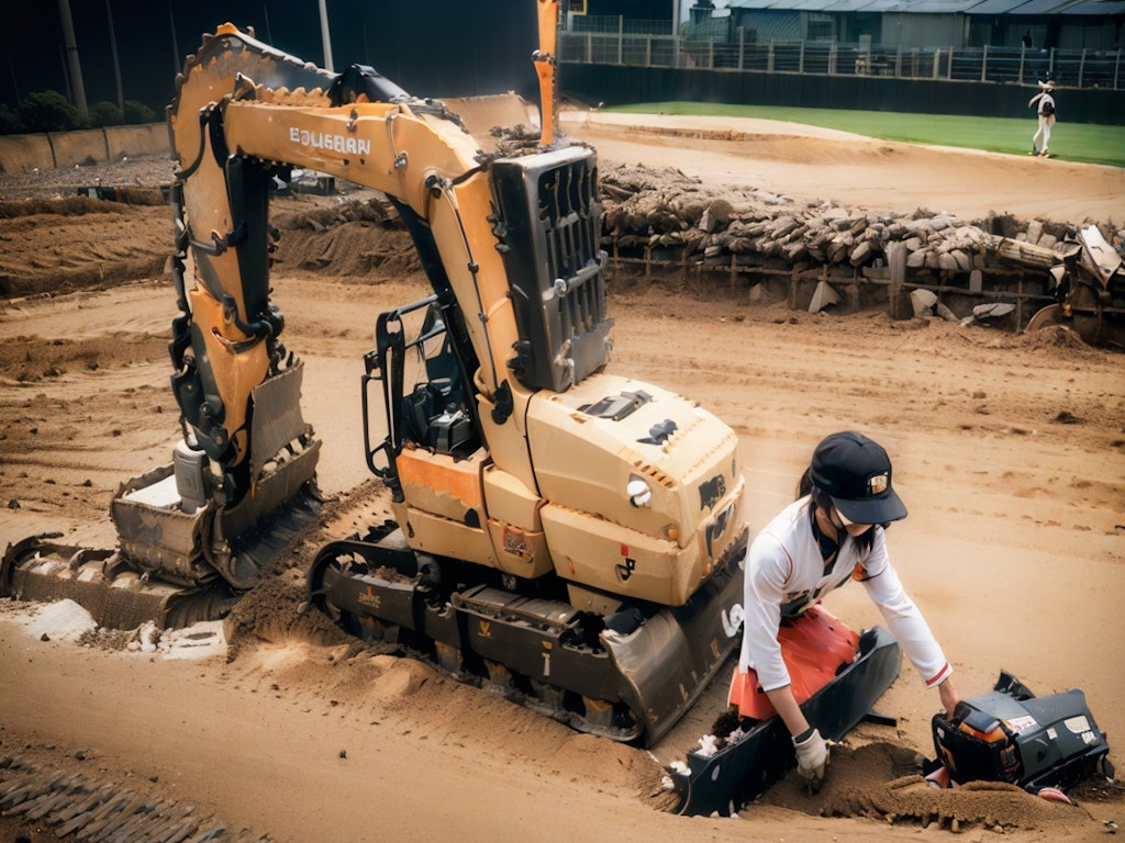 【謎画像】高校野球で負けてしまったので重機で土を集める女子マネージャー