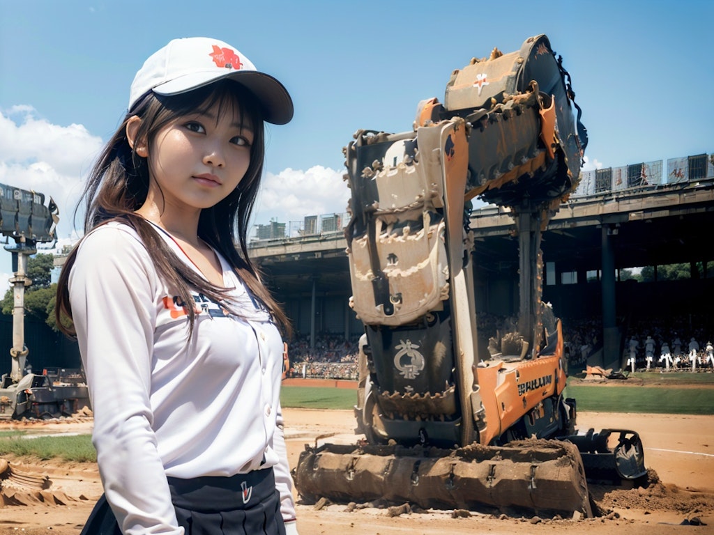 【謎画像】高校野球で負けてしまったので重機で土を集める女子マネージャー