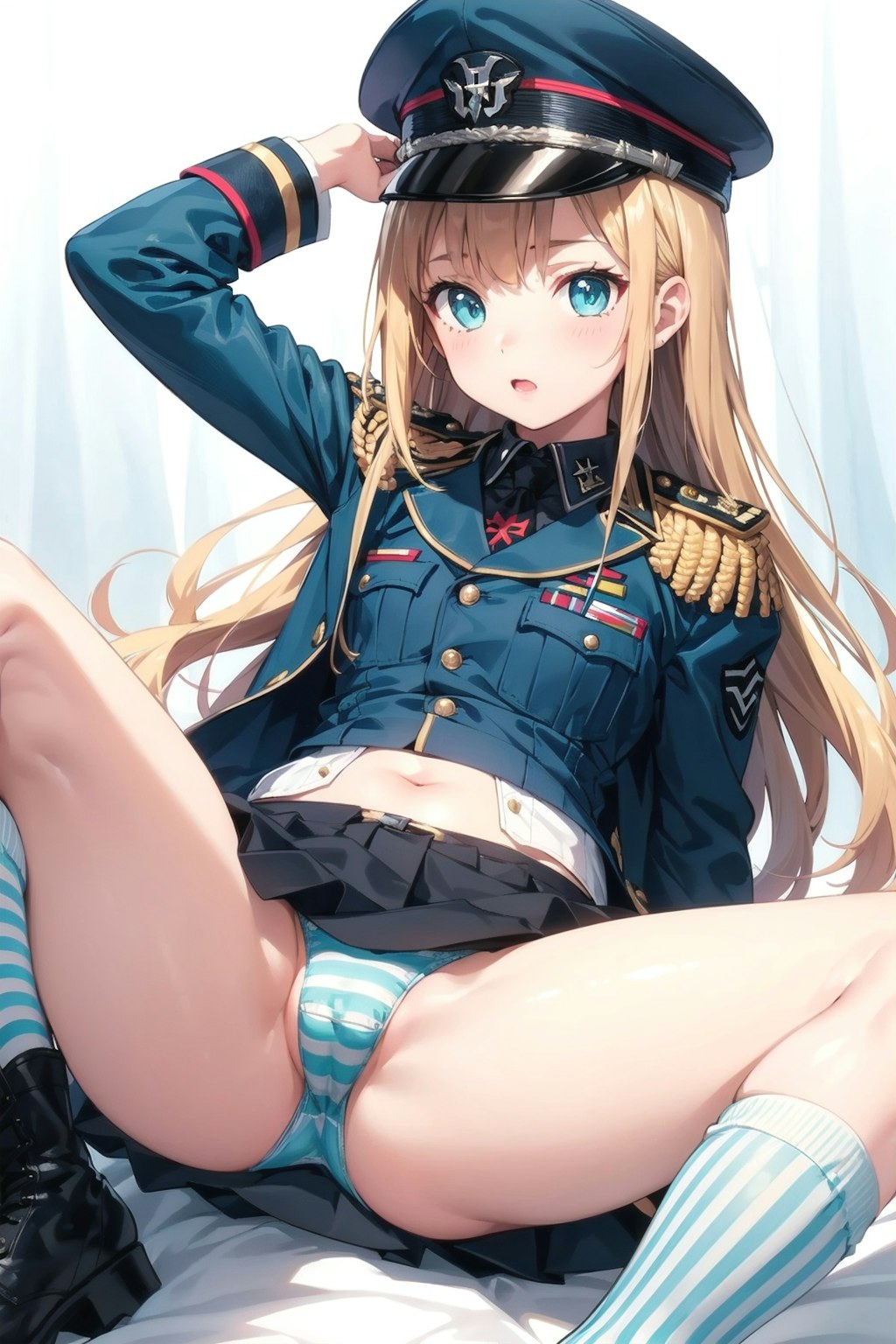 軍服縞パン少女