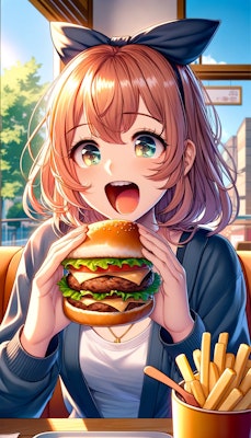 ハンバーガーを食べる子