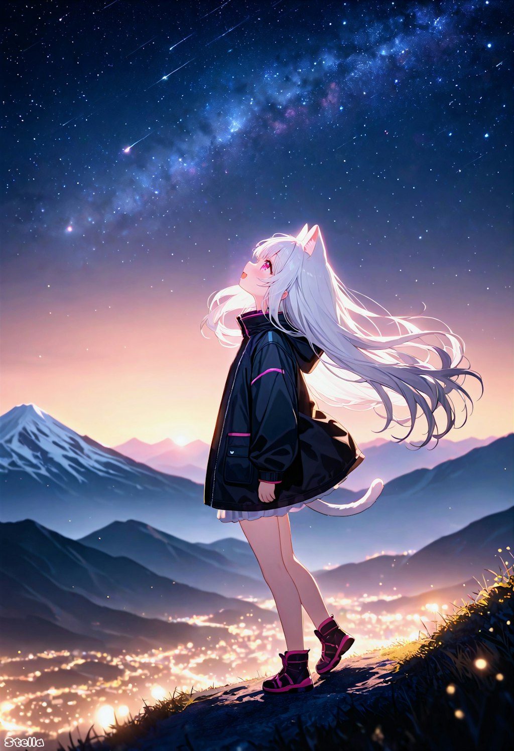 猫耳少女と星空