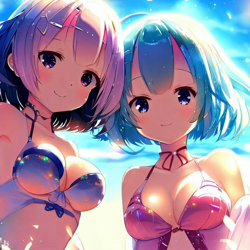 海で遊ぶレム＆ラム（その2）