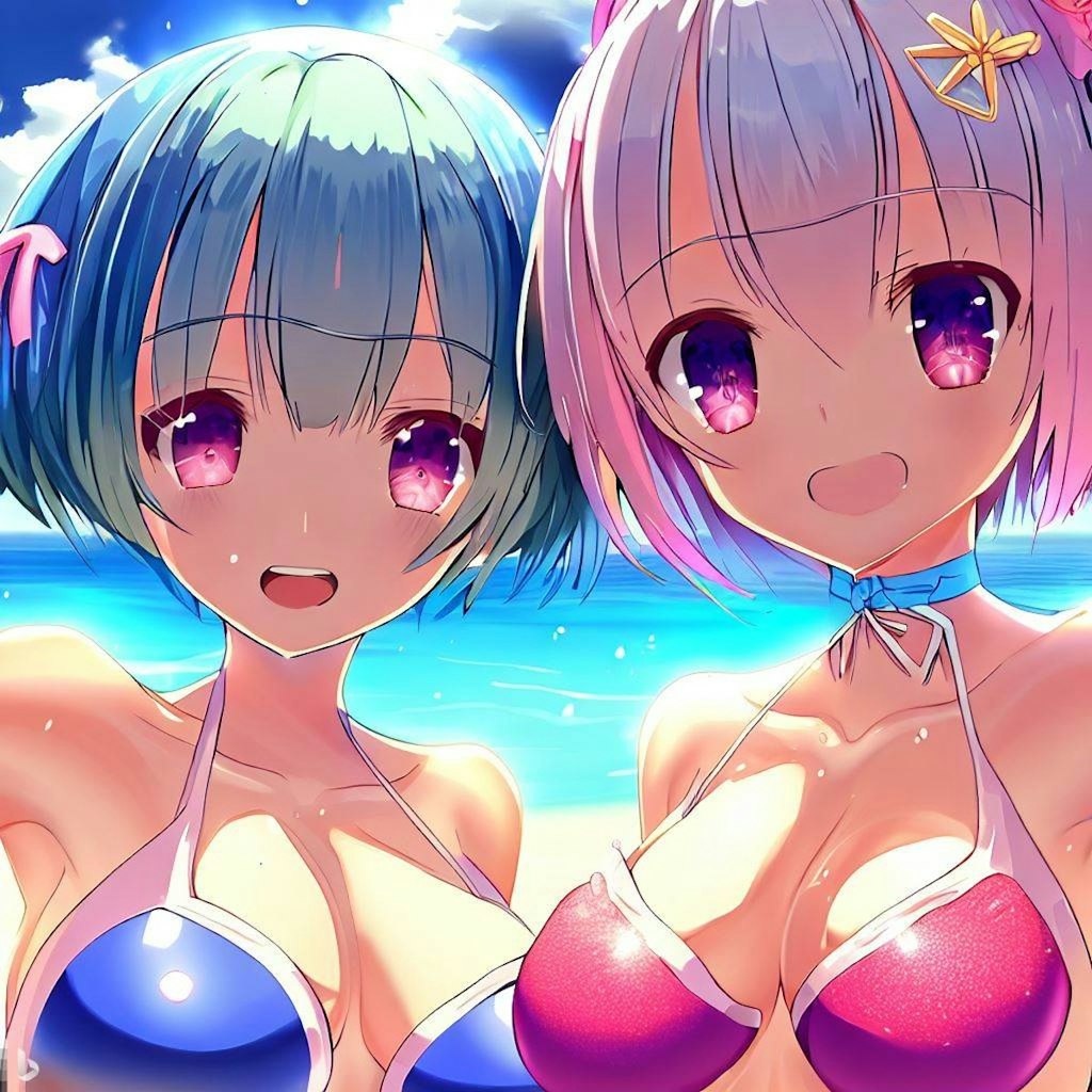 海で遊ぶレム＆ラム（その2）