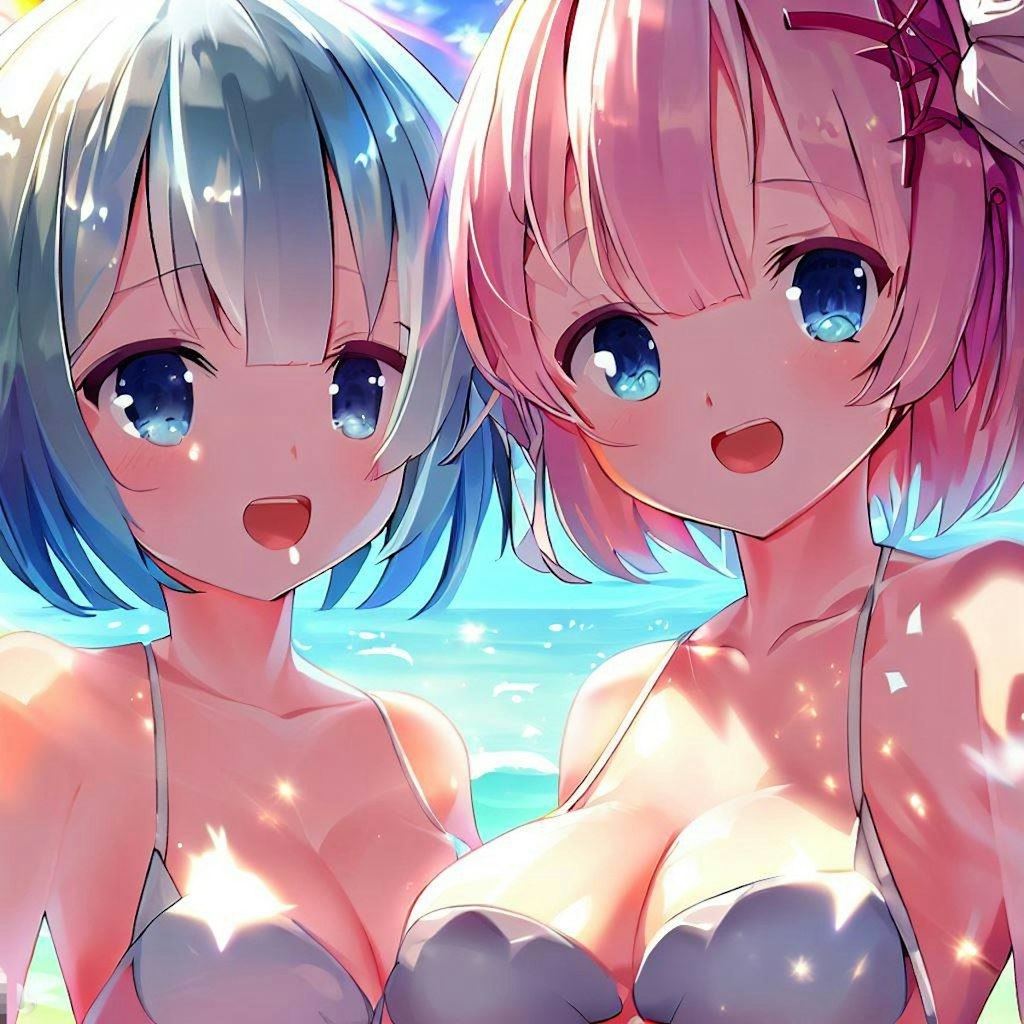 海で遊ぶレム＆ラム（その2）