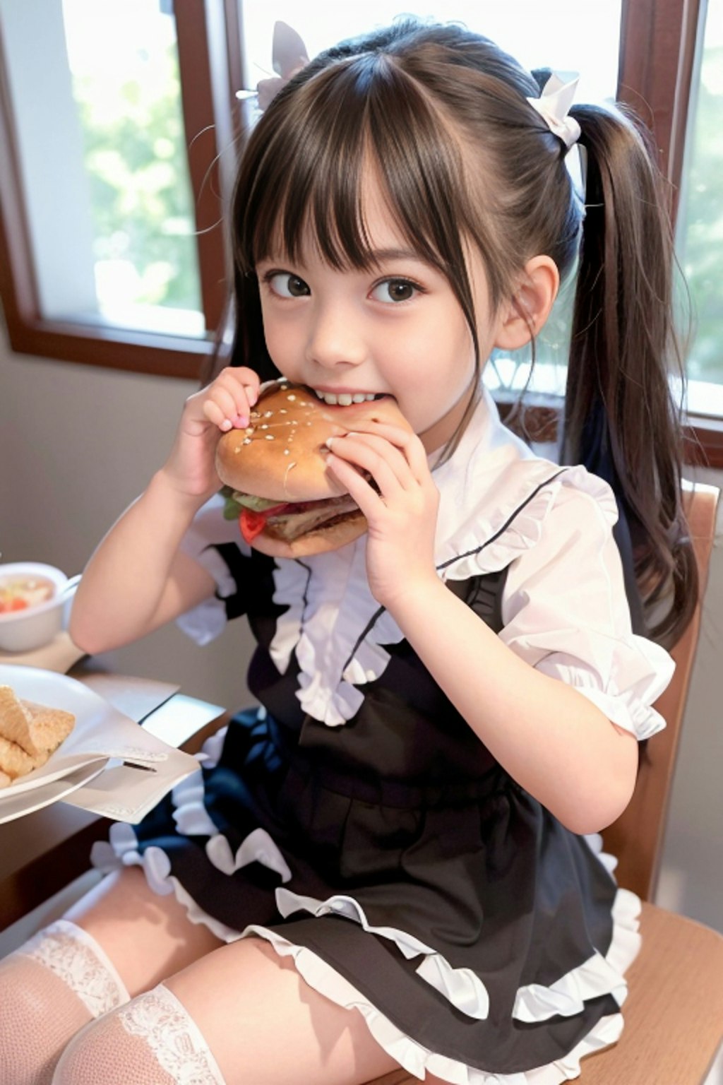 ハンバーガーを食べる女の子