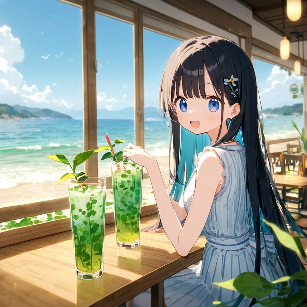 植物性飲料を飲む少女