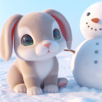 ウサギと雪だるま